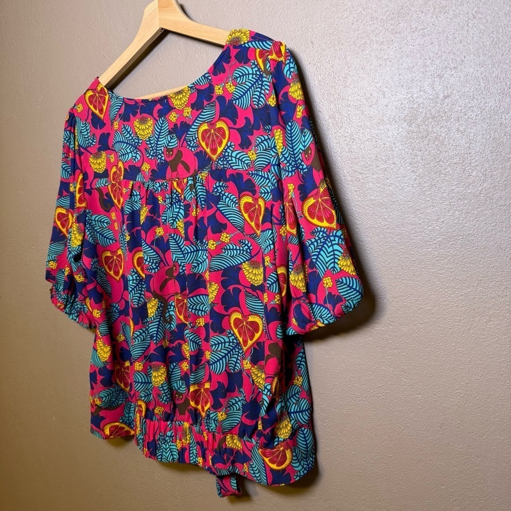 Rose & Olive Multicolor Tropical Pattern Blouse Womens Size XL Boho Travel Vaca - Picture 15 of 16